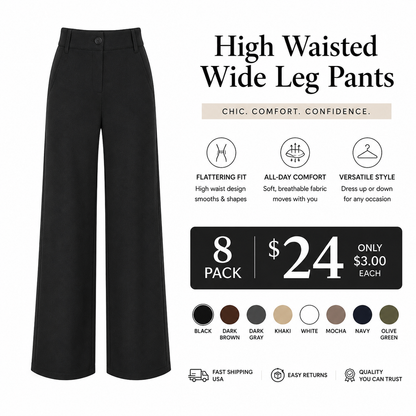 Women's High Waist Business Casual Pants - Loose Fit Work Trousers with Pockets