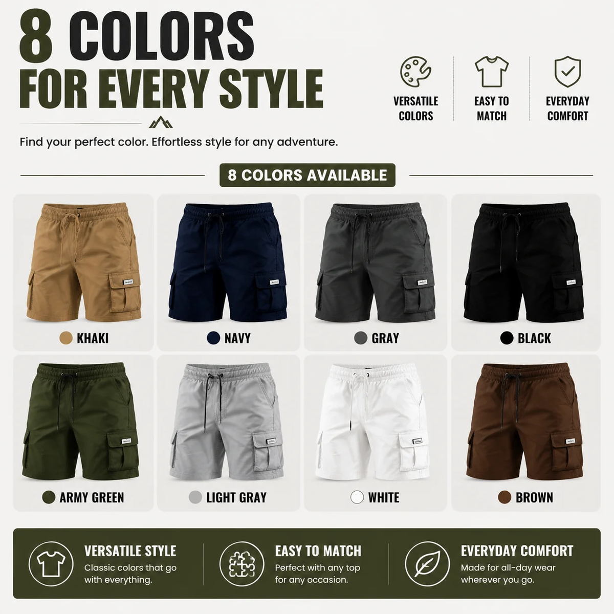Men's Multi-Pocket Drawstring Cargo Shorts — Value Bundle