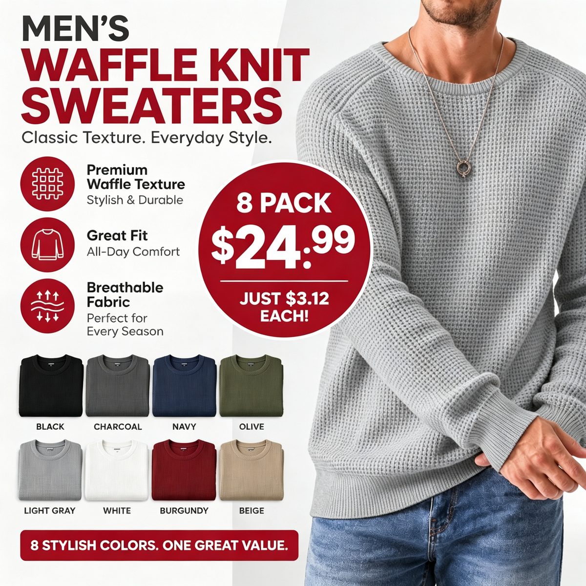 Modern waffle knit sweater for men