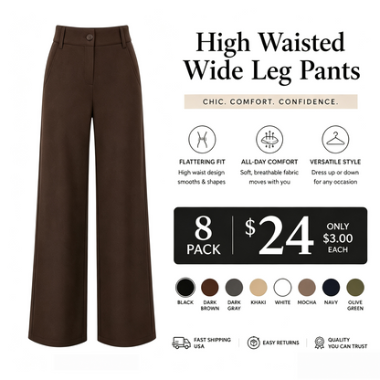 Women's High Waist Business Casual Pants - Loose Fit Work Trousers with Pockets