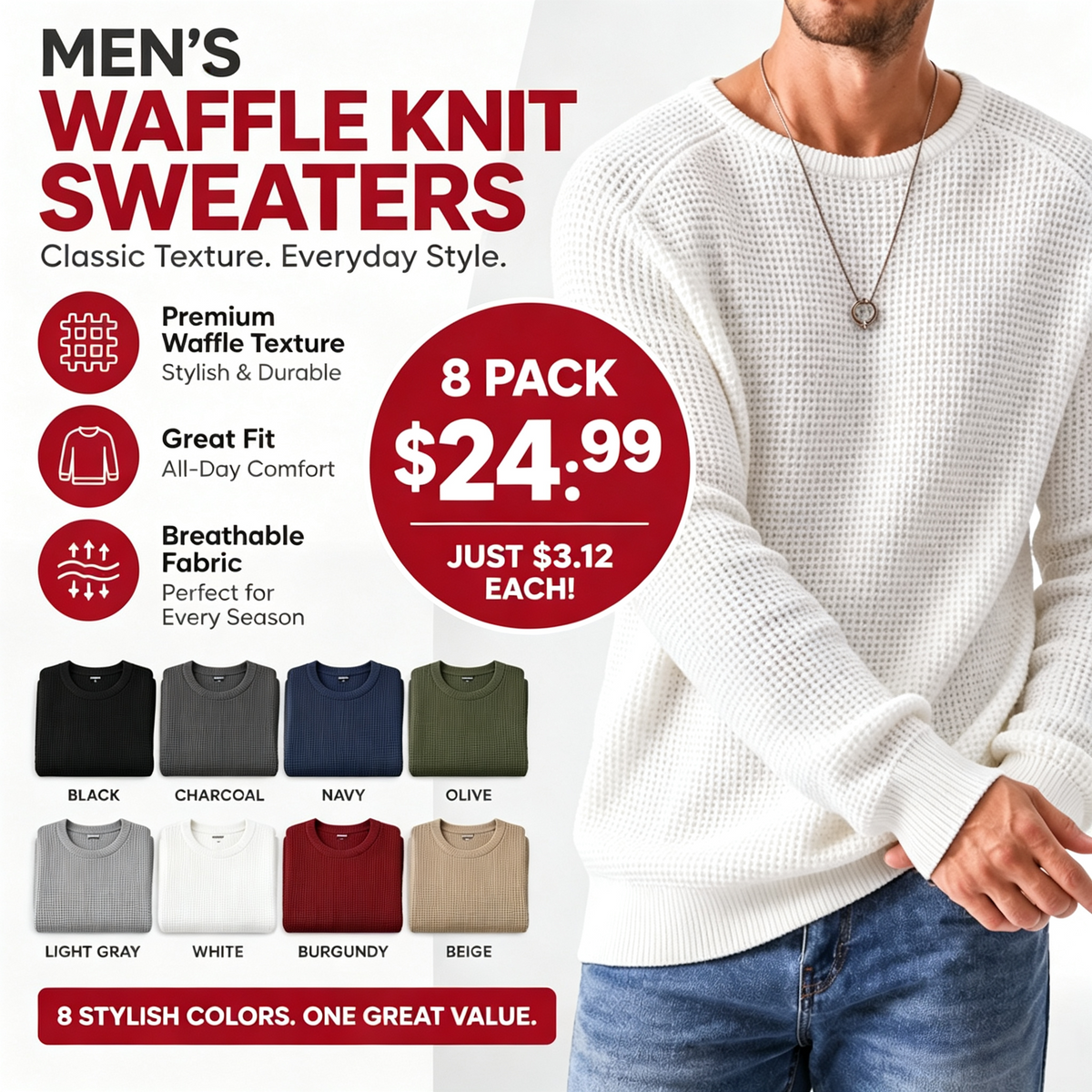 Modern waffle knit sweater for men