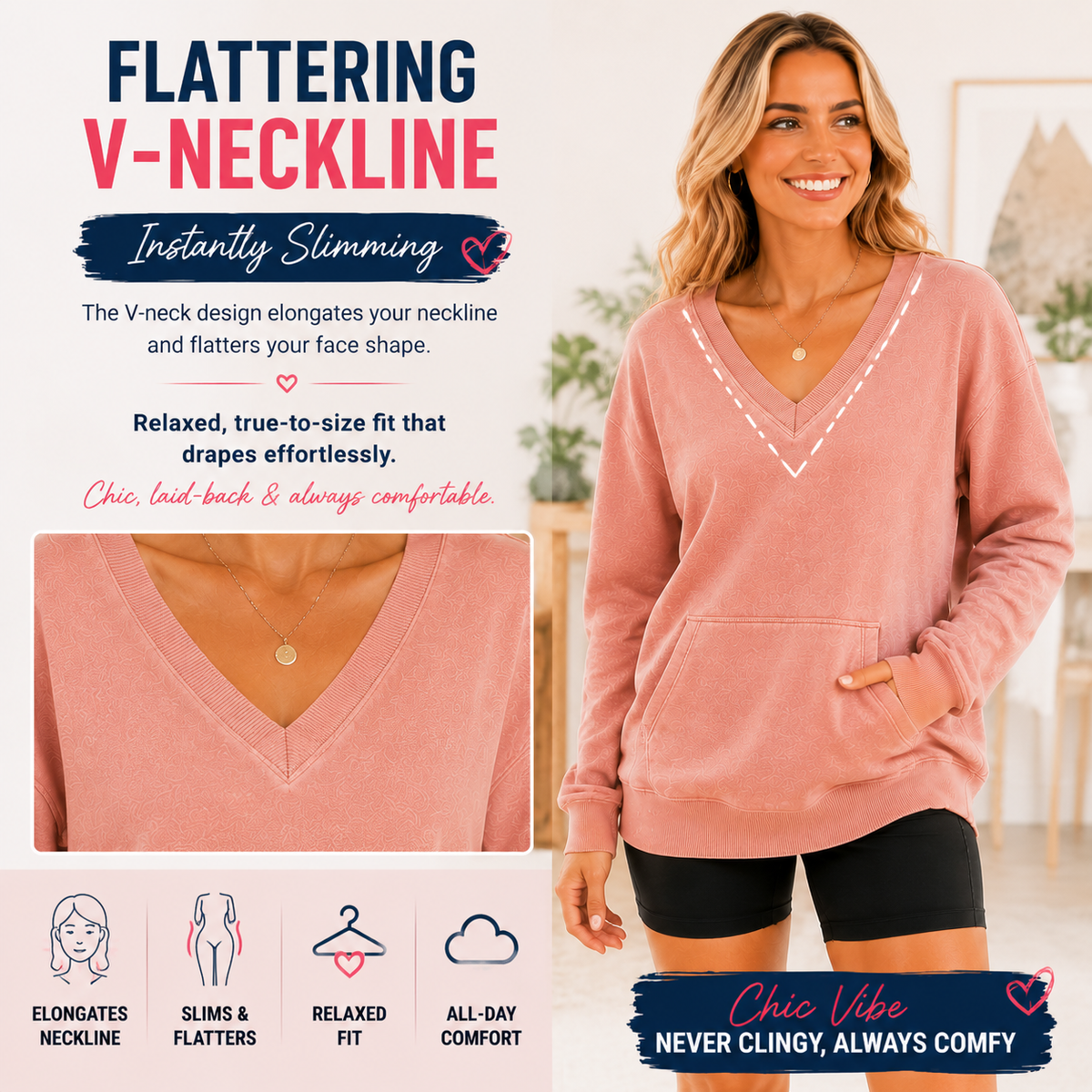 🔥 Your Favorite Is Back!Pigment Dyed Cozy Campfire V-Neck Sweatshirt