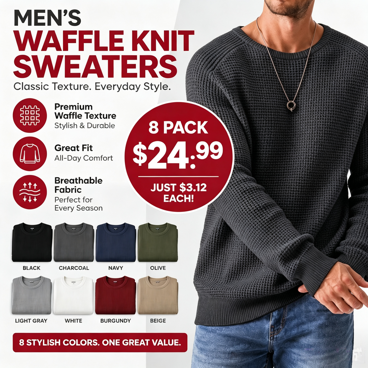 Modern waffle knit sweater for men