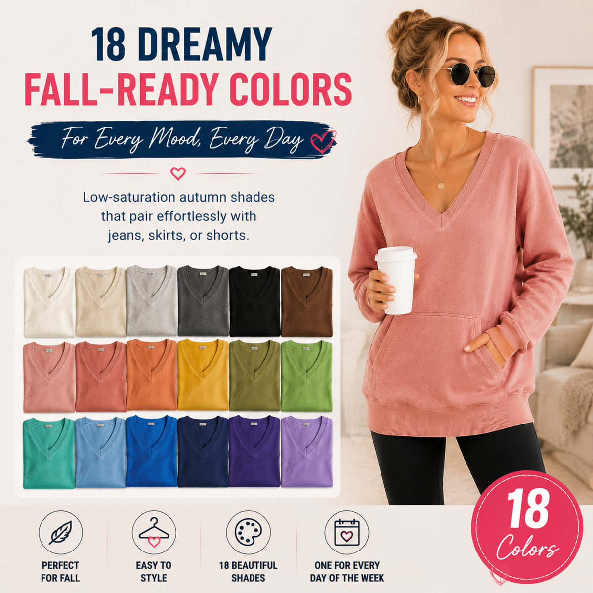 🔥 Your Favorite Is Back!Pigment Dyed Cozy Campfire V-Neck Sweatshirt