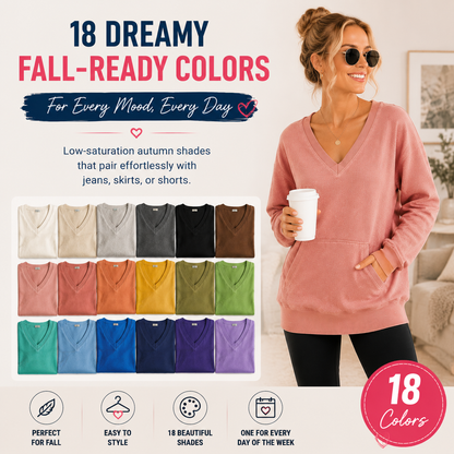🔥 Your Favorite Is Back!Pigment Dyed Cozy Campfire V-Neck Sweatshirt
