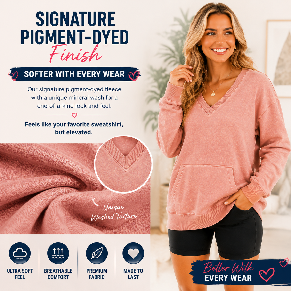 🔥 Your Favorite Is Back!Pigment Dyed Cozy Campfire V-Neck Sweatshirt