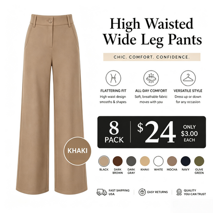 Women's High Waist Business Casual Pants - Loose Fit Work Trousers with Pockets