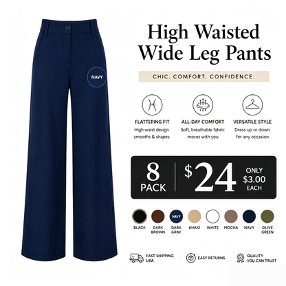 Women's High Waist Business Casual Pants - Loose Fit Work Trousers with Pockets