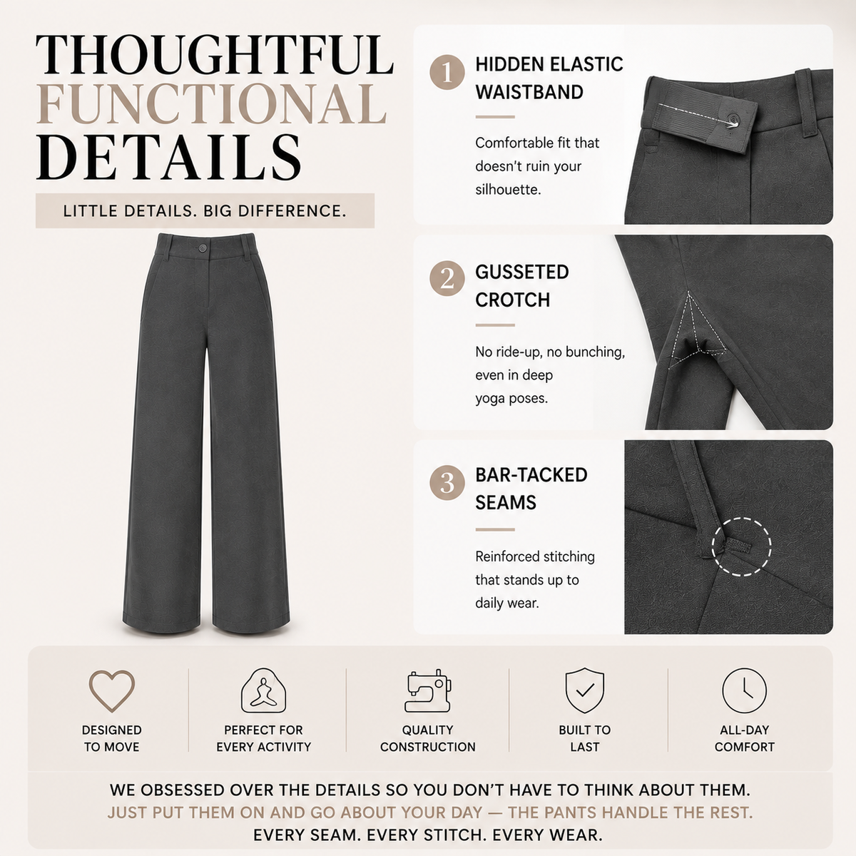 Women's High Waist Business Casual Pants - Loose Fit Work Trousers with Pockets