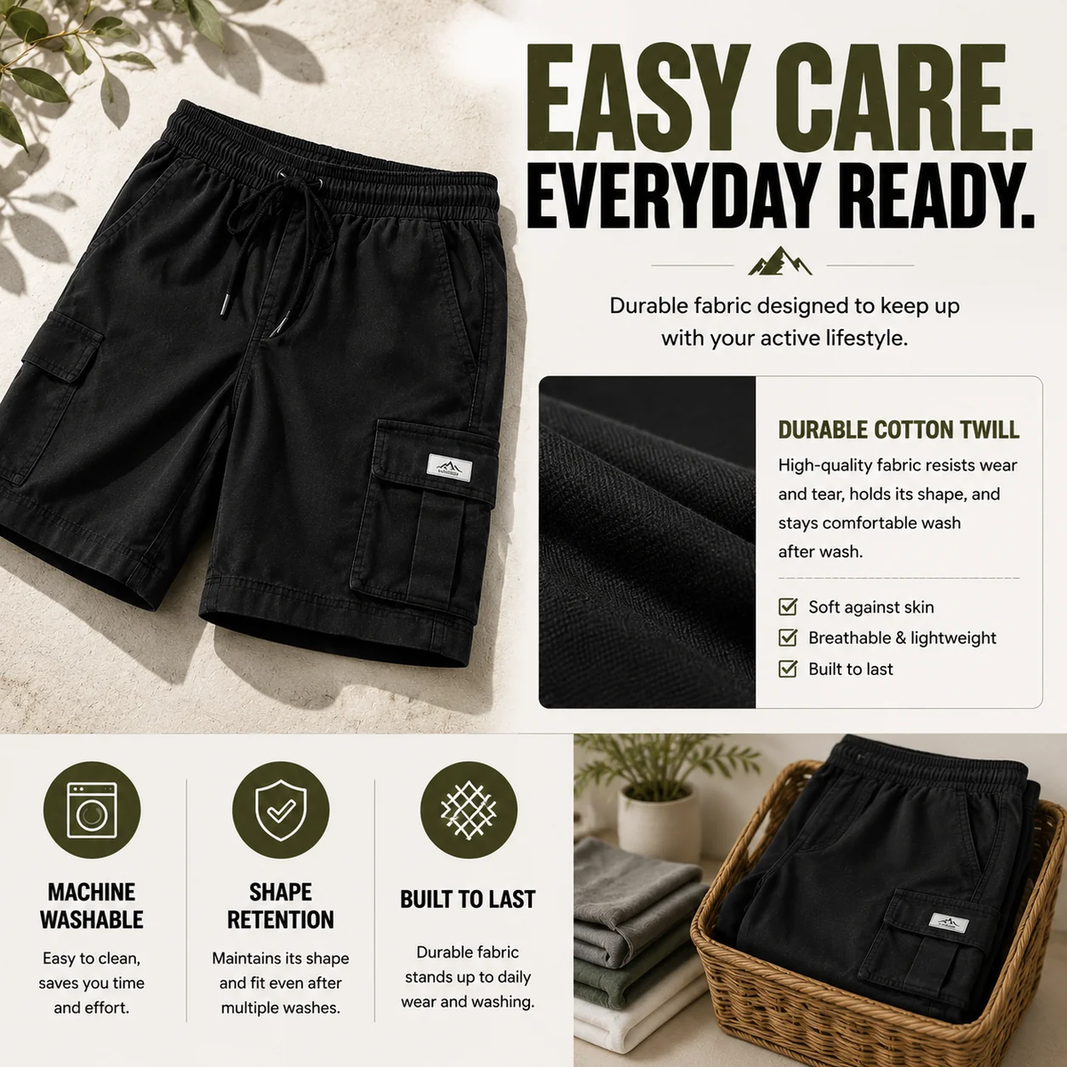 Men's Multi-Pocket Drawstring Cargo Shorts — Value Bundle