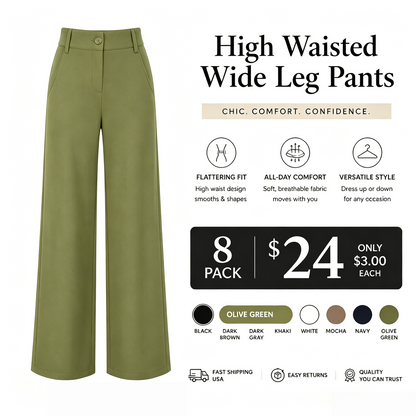 Women's High Waist Business Casual Pants - Loose Fit Work Trousers with Pockets