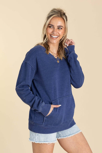 🔥 Your Favorite Is Back!Pigment Dyed Cozy Campfire V-Neck Sweatshirt