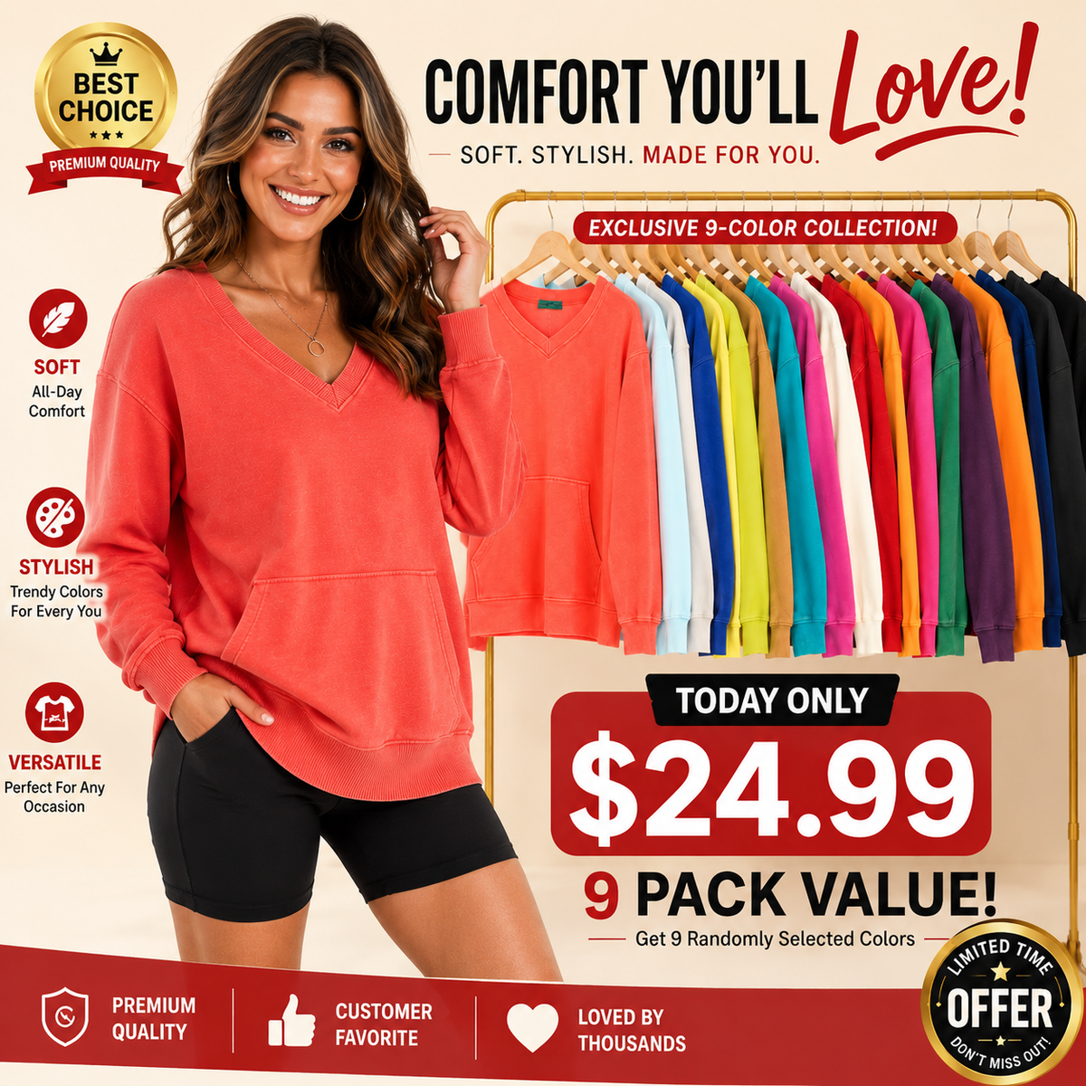 🔥 Your Favorite Is Back!Pigment Dyed Cozy Campfire V-Neck Sweatshirt