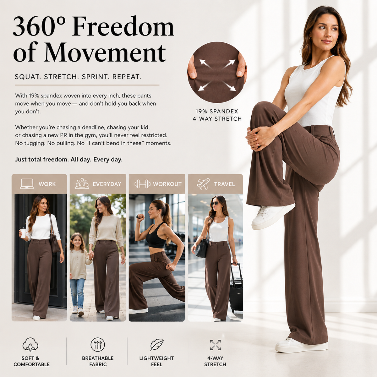 Women's High Waist Business Casual Pants - Loose Fit Work Trousers with Pockets