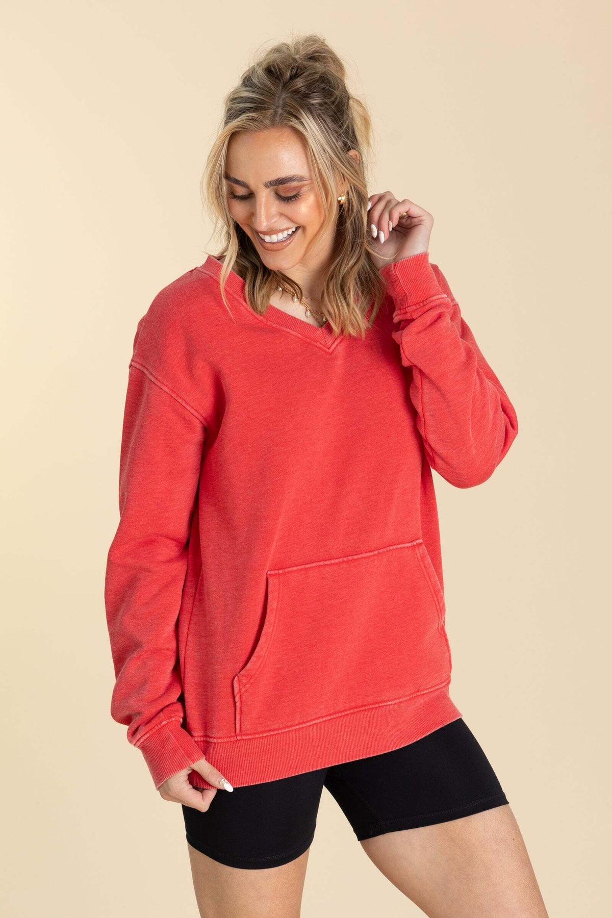🔥 Your Favorite Is Back!Pigment Dyed Cozy Campfire V-Neck Sweatshirt