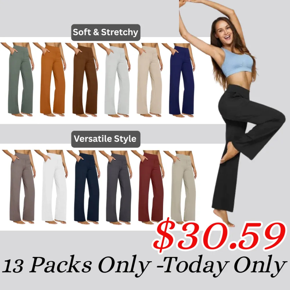 💚Women’s High-Waist Wide Leg Pants – Business Casual Yoga Dress Pants with Pockets
